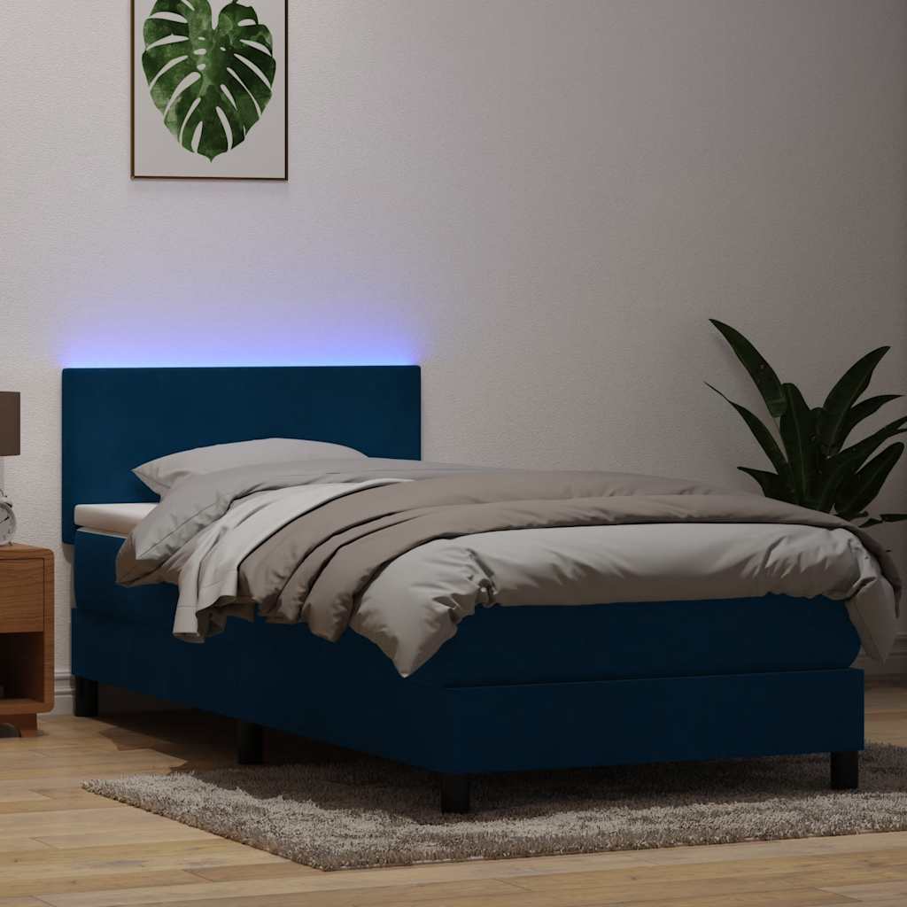 Κρεβάτι Boxspring με Στρώμα & LED σκούρο μπλε 80x210 εκ. Βελούδινο - Pakobazaar