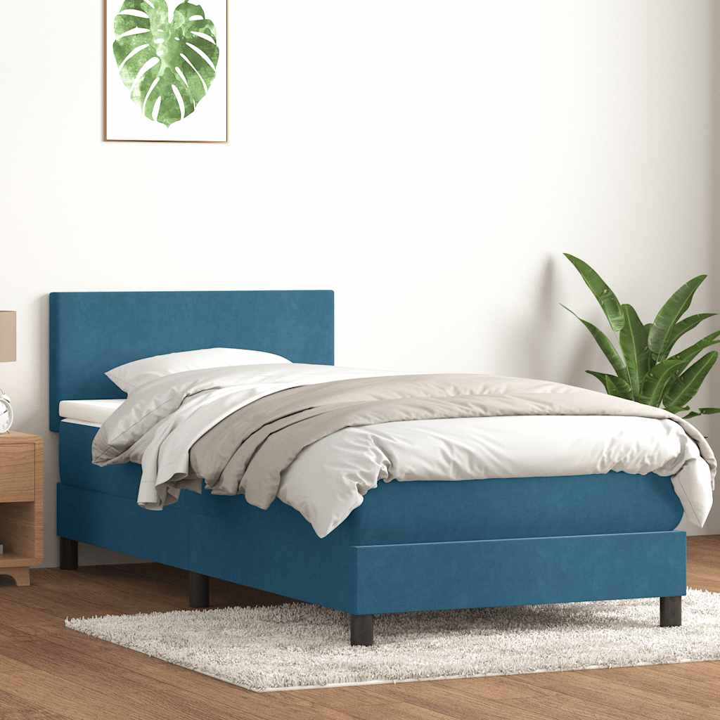 Κρεβάτι Boxspring με Στρώμα & LED σκούρο μπλε 80x210 εκ. Βελούδινο - Pakobazaar