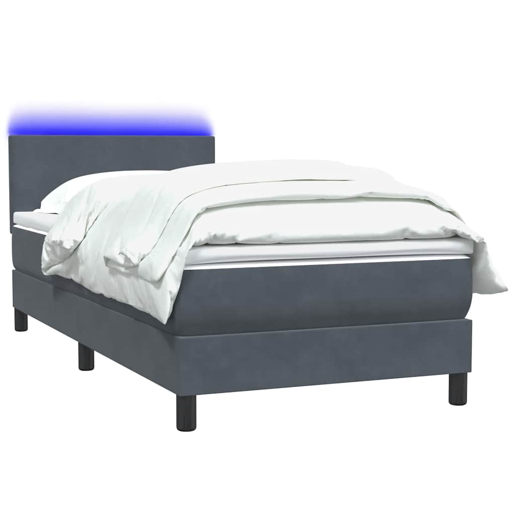 Κρεβάτι Boxspring με Στρώμα & LED Σκούρο Γκρι 90x210 εκ. Βελούδινο