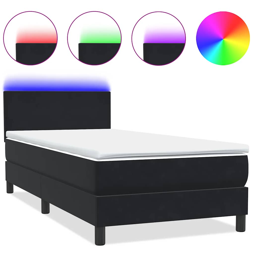 Κρεβάτι Boxspring με Στρώμα & LED Μαύρο 90x210 εκ. Βελούδινο - Pakobazaar