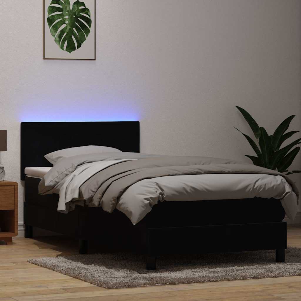 Κρεβάτι Boxspring με Στρώμα & LED Μαύρο 90x210 εκ. Βελούδινο - Pakobazaar