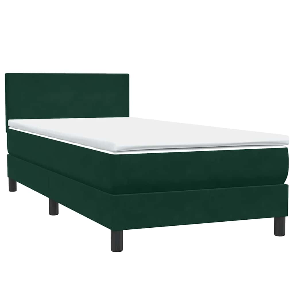 Κρεβάτι Boxspring με Στρώμα & LED σκούρο πράσινο 90x210εκ. Βελούδινο