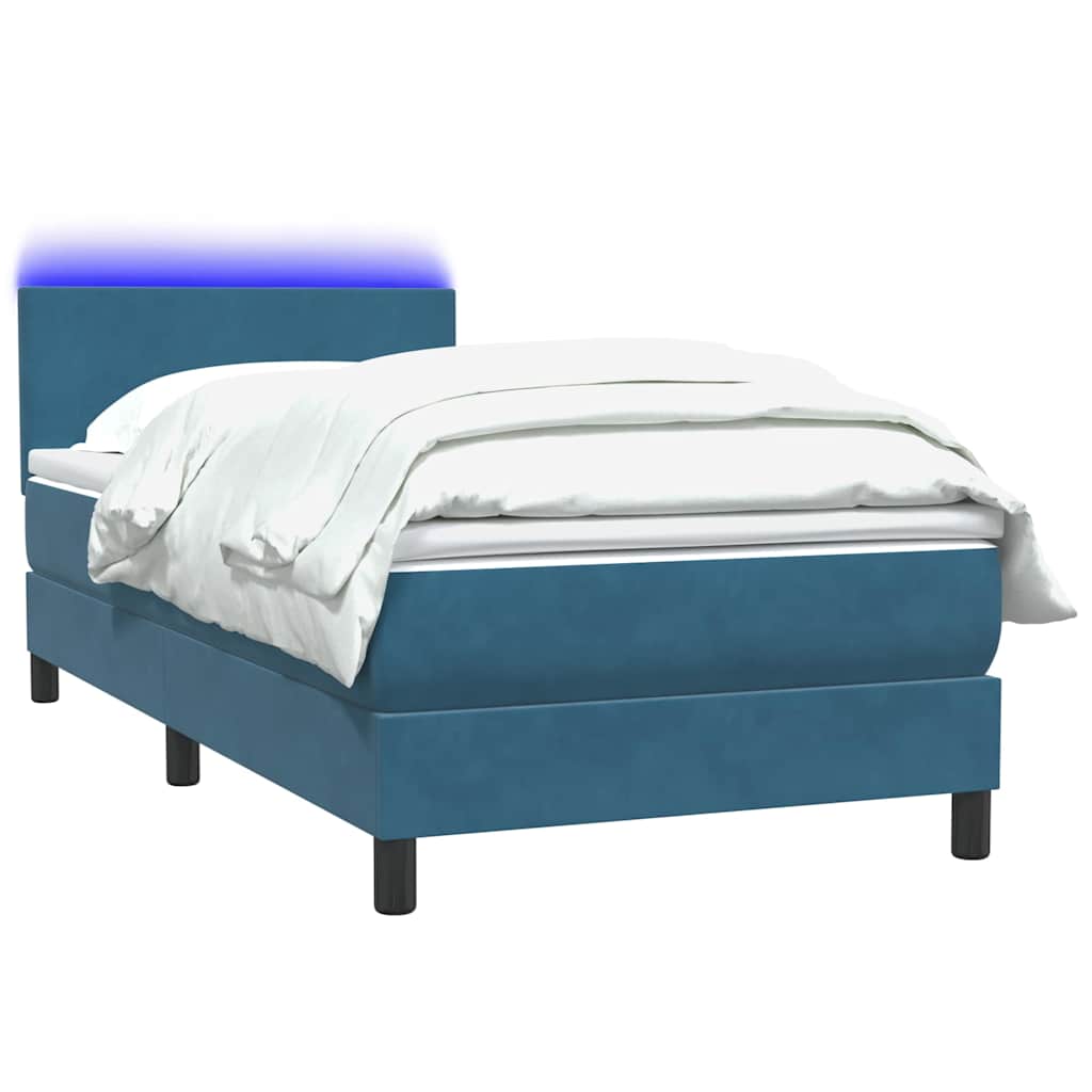 Κρεβάτι Boxspring με Στρώμα & LED σκούρο μπλε 90x210 εκ. Βελούδινο