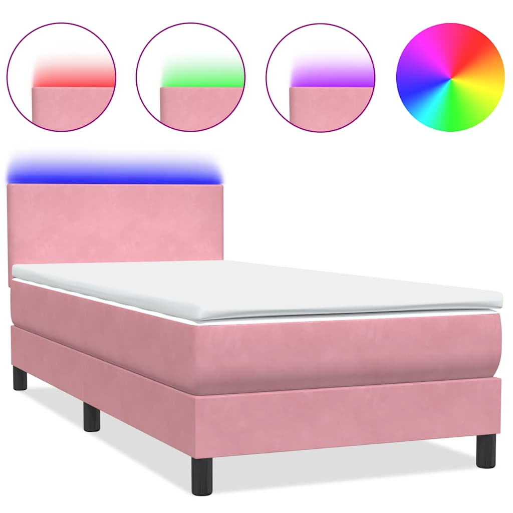Κρεβάτι Boxspring με Στρώμα & LED ροζ 90x210 εκ. Βελούδινο - Pakobazaar