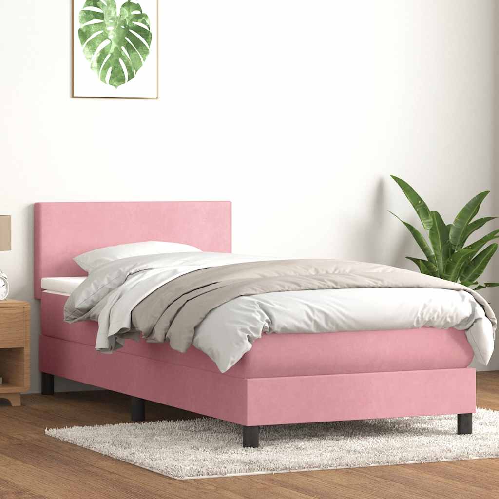 Κρεβάτι Boxspring με Στρώμα & LED ροζ 90x210 εκ. Βελούδινο - Pakobazaar
