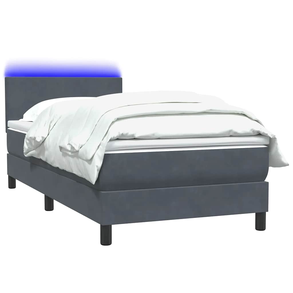 Κρεβάτι Boxspring με Στρώμα & LED Σκούρο Γκρι 100x210 εκ. Βελούδινο - Pakobazaar