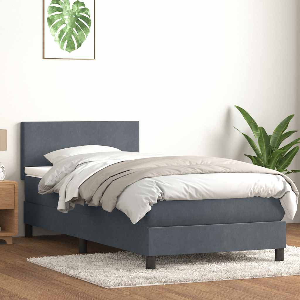 Κρεβάτι Boxspring με Στρώμα & LED Σκούρο Γκρι 100x210 εκ. Βελούδινο - Pakobazaar