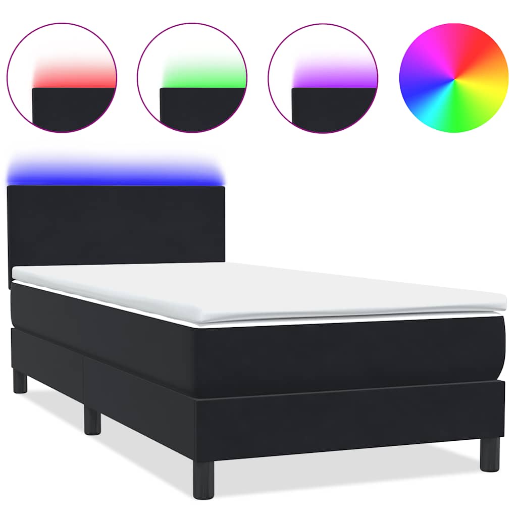 Κρεβάτι Boxspring με Στρώμα & LED Μαύρο 100x210 cm Βελούδινο - Pakobazaar
