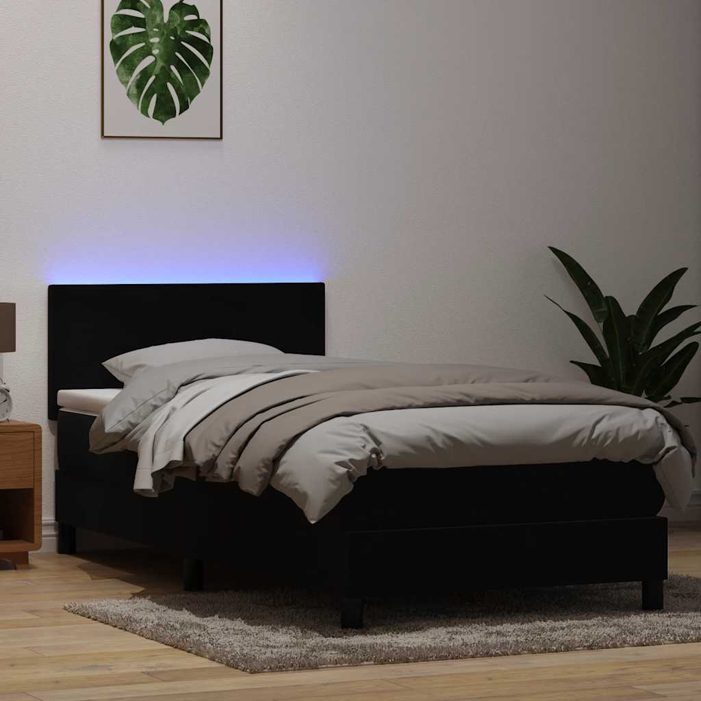 Κρεβάτι Boxspring με Στρώμα & LED Μαύρο 100x210 cm Βελούδινο - Pakobazaar