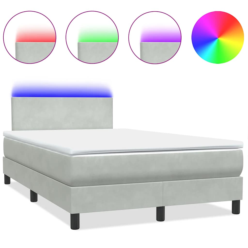 Κρεβάτι Boxspring με Στρώμα & LED Ανοιχτό Γκρι 120x210 εκ. Βελούδινο - Pakobazaar