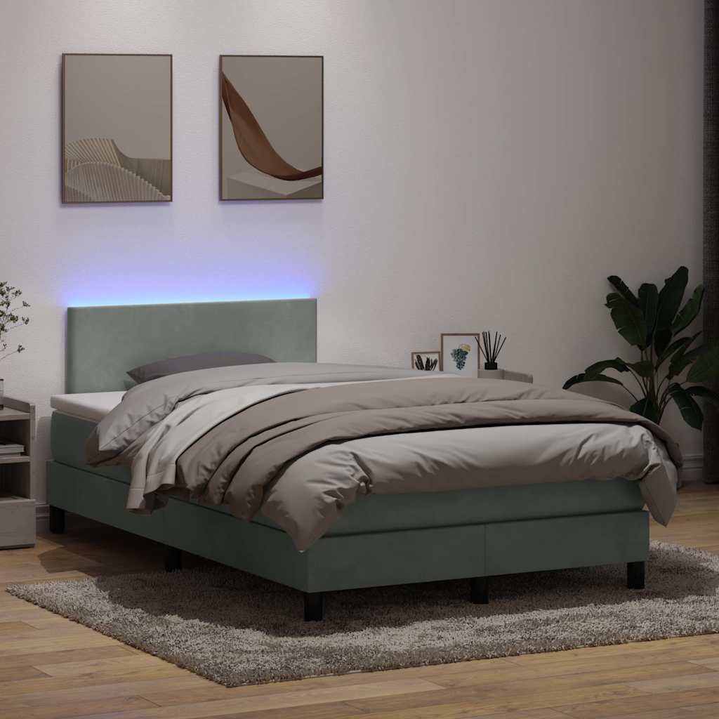 Κρεβάτι Boxspring με Στρώμα & LED Ανοιχτό Γκρι 120x210 εκ. Βελούδινο - Pakobazaar