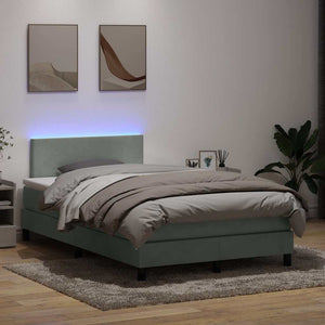 Κρεβάτι Boxspring με Στρώμα & LED Ανοιχτό Γκρι 120x210 εκ. Βελούδινο - Pakobazaar