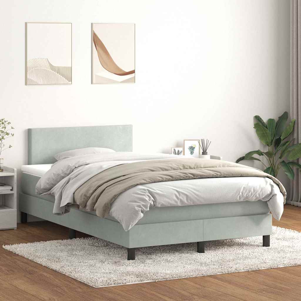 Κρεβάτι Boxspring με Στρώμα & LED Ανοιχτό Γκρι 120x210 εκ. Βελούδινο - Pakobazaar