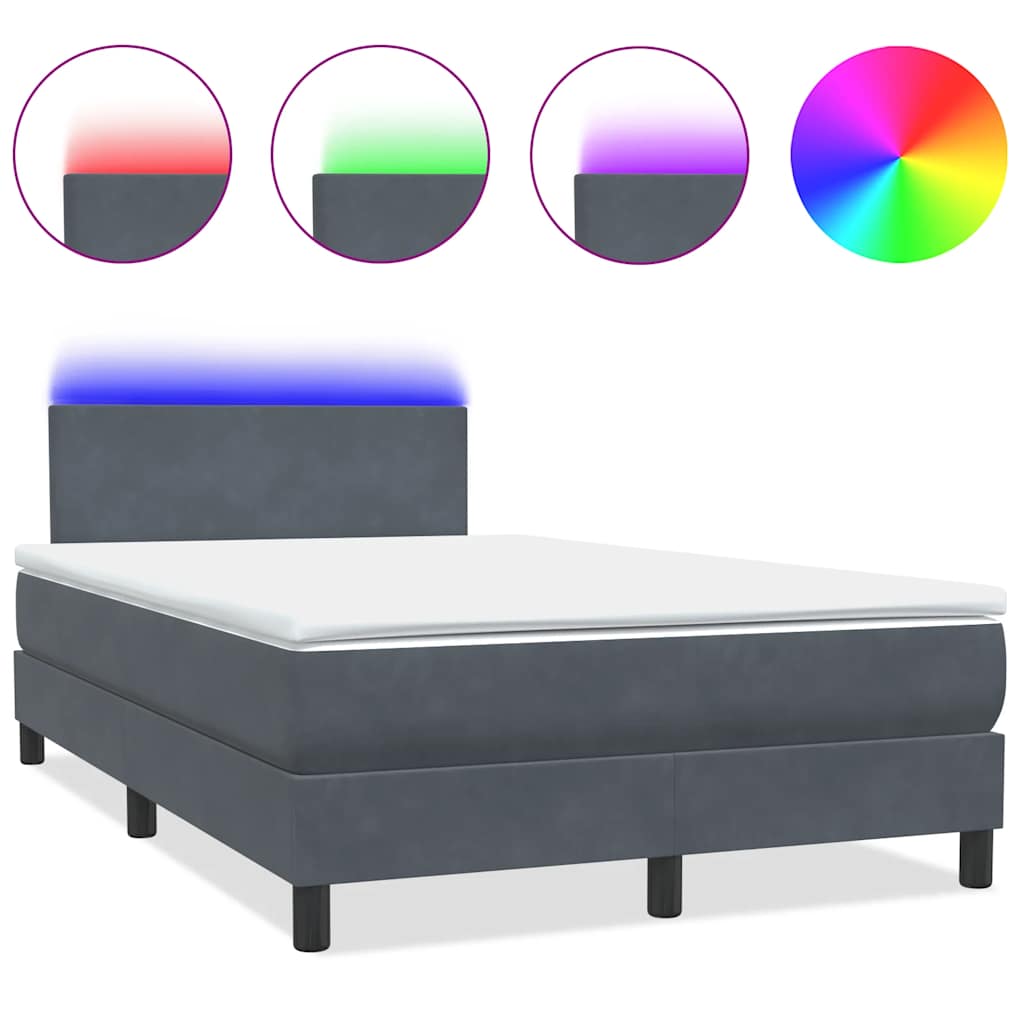 Κρεβάτι Boxspring με Στρώμα & LED Σκούρο Γκρι 120x210 εκ. Βελούδινο
