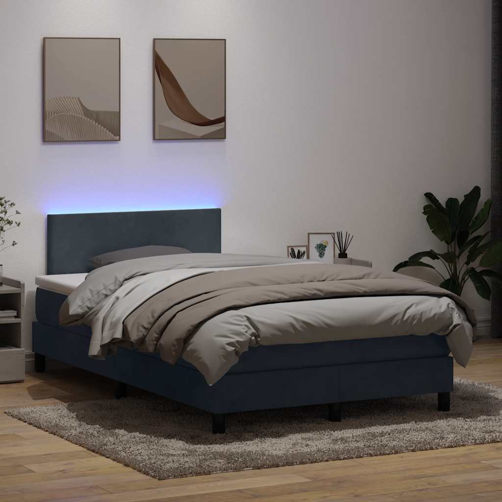 Κρεβάτι Boxspring με Στρώμα & LED Σκούρο Γκρι 120x210 εκ. Βελούδινο
