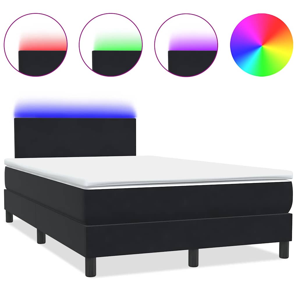 Κρεβάτι Boxspring με Στρώμα & LED Μαύρο 120x210 εκ. Βελούδινο