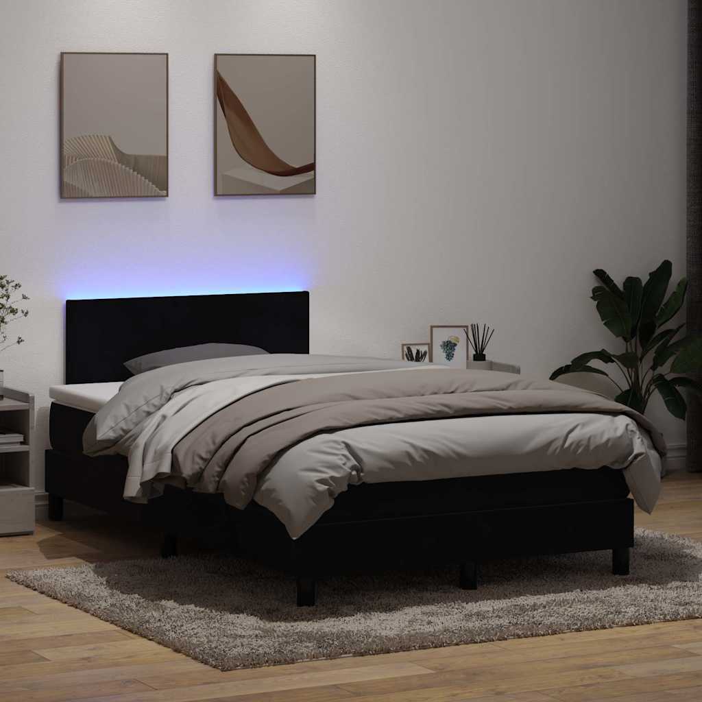 Κρεβάτι Boxspring με Στρώμα & LED Μαύρο 120x210 εκ. Βελούδινο