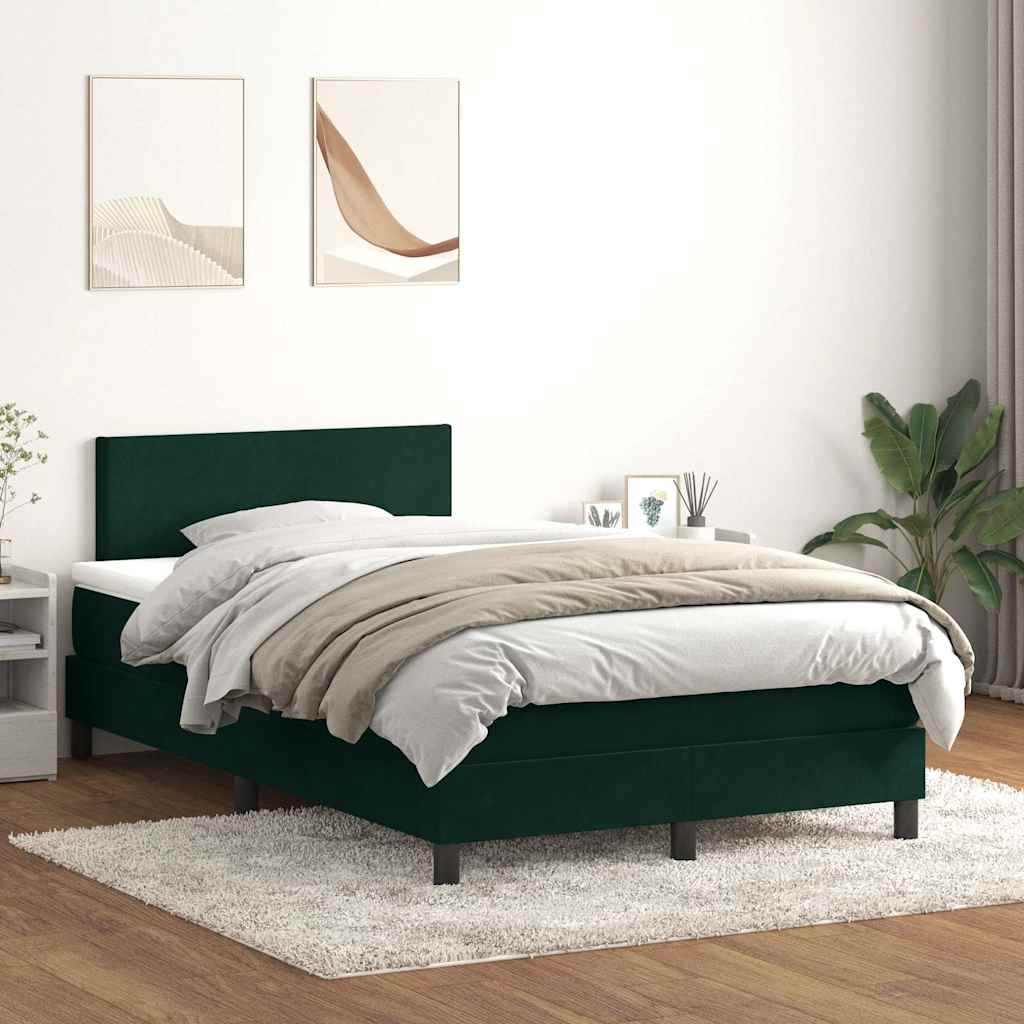 Κρεβάτι Boxspring με Στρώμα & LED Σκούρο Πράσινο 120x210εκ. Βελούδινο - Pakobazaar