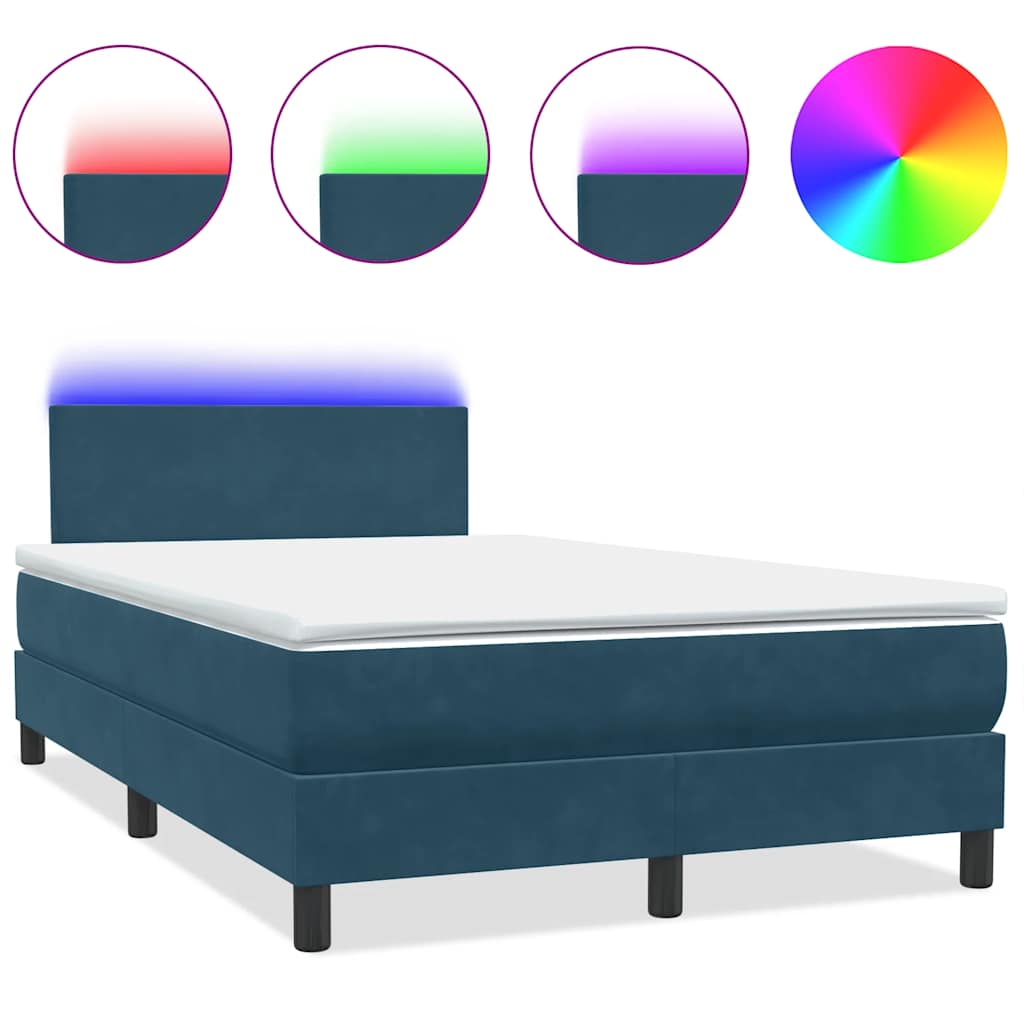 Κρεβάτι Boxspring με Στρώμα & LED Σκούρο Μπλε 120x210 εκ. Βελούδινο - Pakobazaar