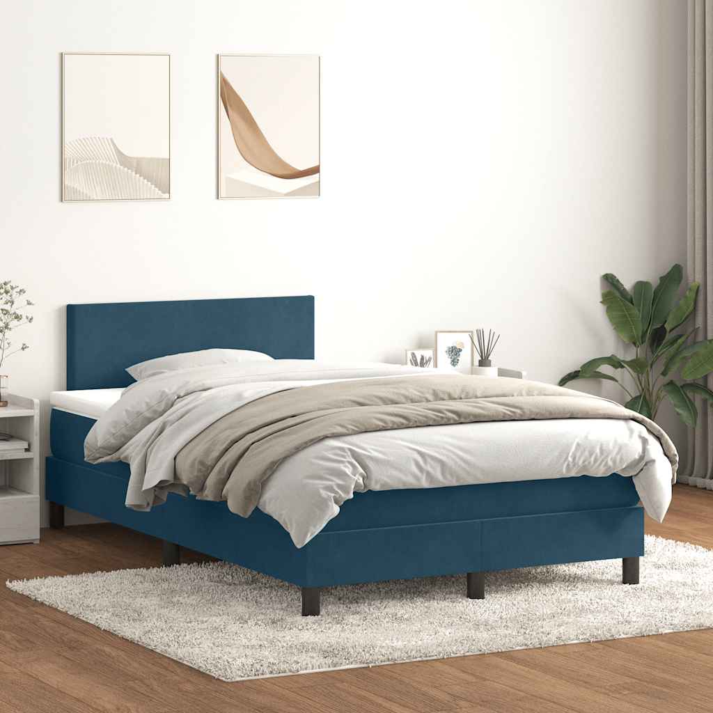 Κρεβάτι Boxspring με Στρώμα & LED Σκούρο Μπλε 120x210 εκ. Βελούδινο - Pakobazaar