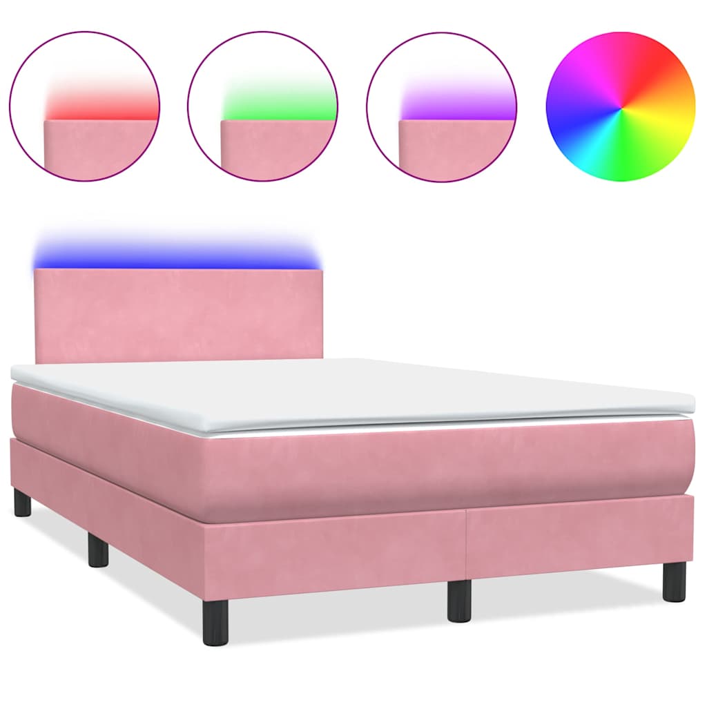 Κρεβάτι Boxspring με Στρώμα & LED Ροζ 120x210 εκ. Βελούδινο - Pakobazaar