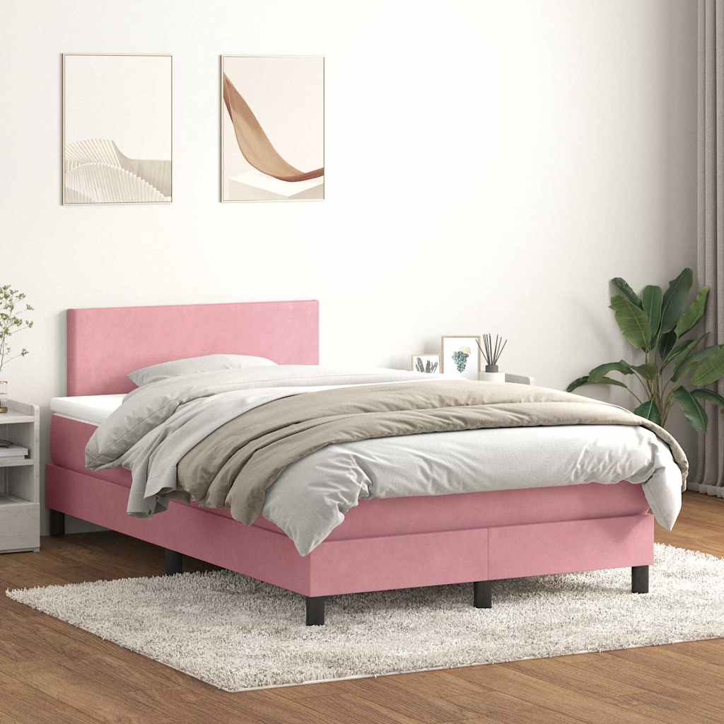 Κρεβάτι Boxspring με Στρώμα & LED Ροζ 120x210 εκ. Βελούδινο - Pakobazaar