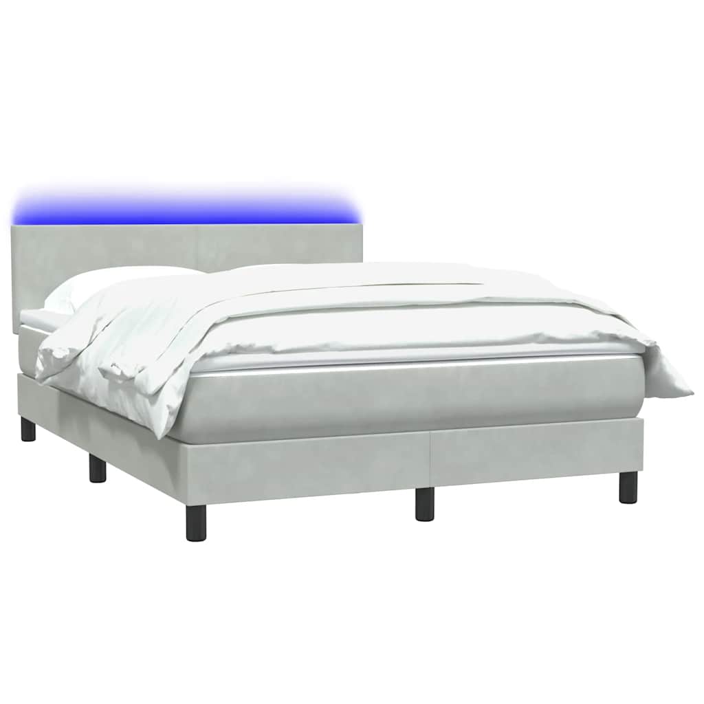 Κρεβάτι Boxspring με Στρώμα & LED Ανοιχτό Γκρι 140x210 εκ. Βελούδινο - Pakobazaar