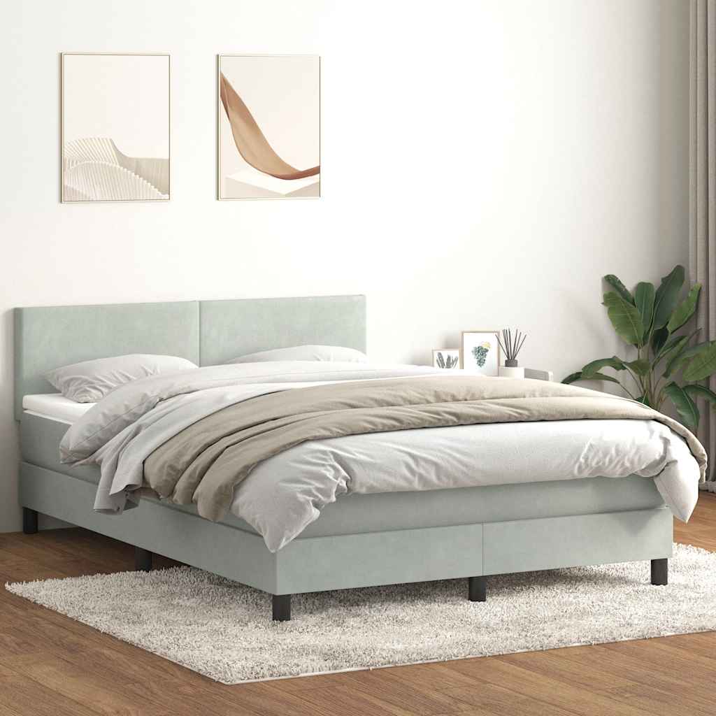 Κρεβάτι Boxspring με Στρώμα & LED Ανοιχτό Γκρι 140x210 εκ. Βελούδινο - Pakobazaar