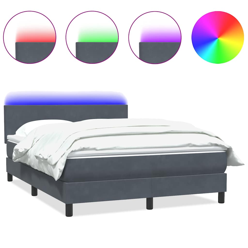 Κρεβάτι Boxspring με Στρώμα & LED Σκούρο Γκρι 140x210 εκ. Βελούδινο