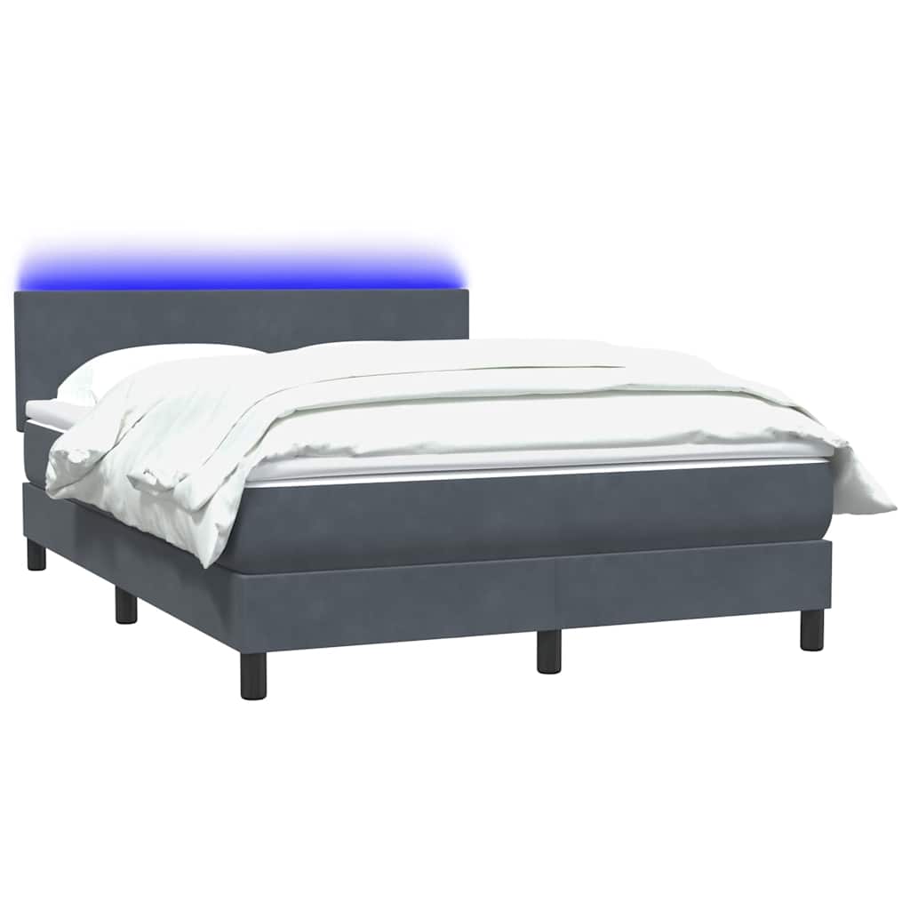 Κρεβάτι Boxspring με Στρώμα & LED Σκούρο Γκρι 140x210 εκ. Βελούδινο