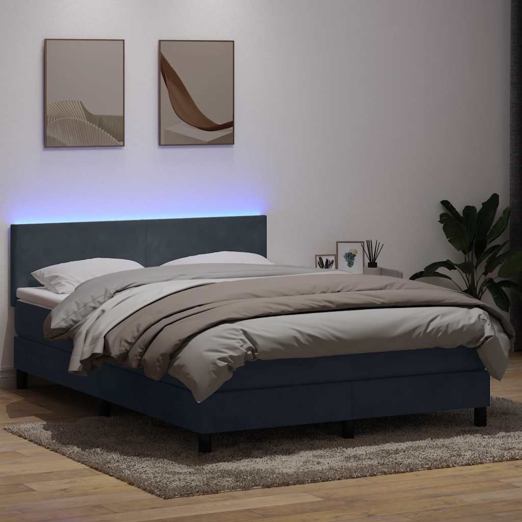 Κρεβάτι Boxspring με Στρώμα & LED Σκούρο Γκρι 140x210 εκ. Βελούδινο