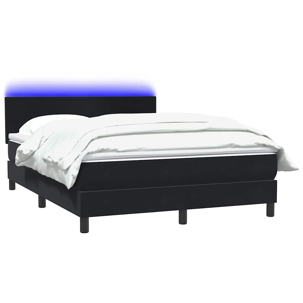 Κρεβάτι Boxspring με Στρώμα & LED Μαύρο 140x210 εκ. Βελούδινο