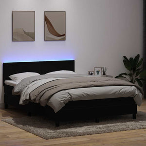 Κρεβάτι Boxspring με Στρώμα & LED Μαύρο 140x210 εκ. Βελούδινο - Pakobazaar