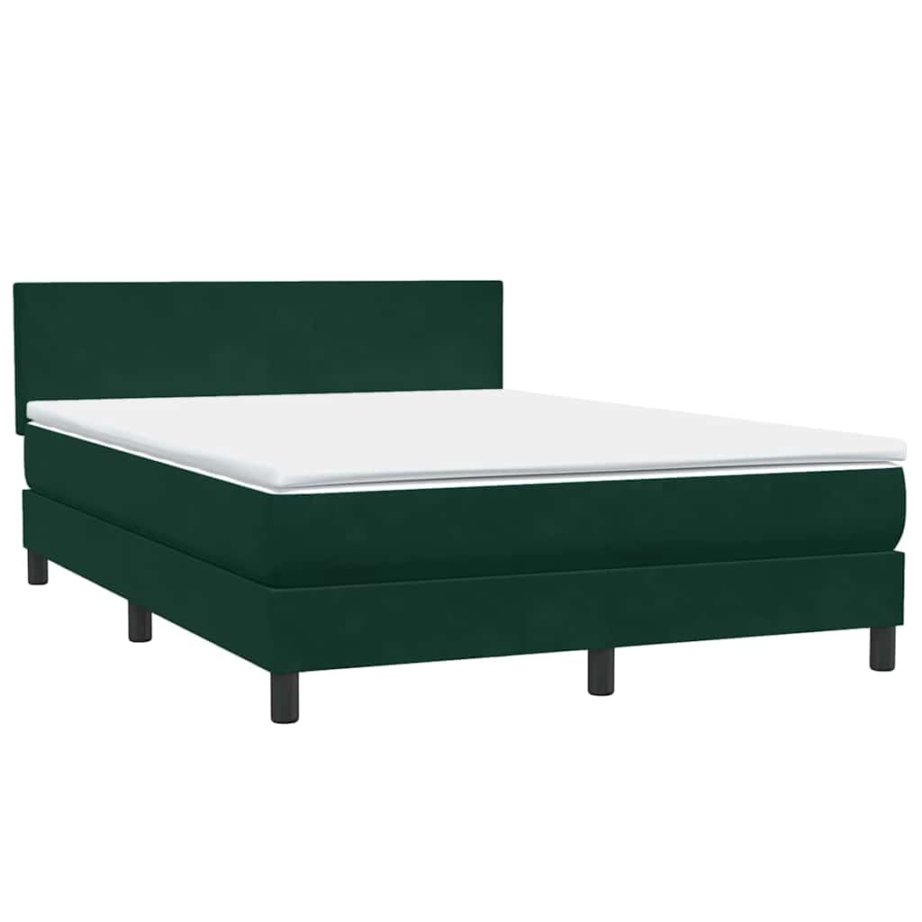Κρεβάτι Boxspring με Στρώμα & LED Σκούρο Πράσινο 140x210εκ. Βελούδινο