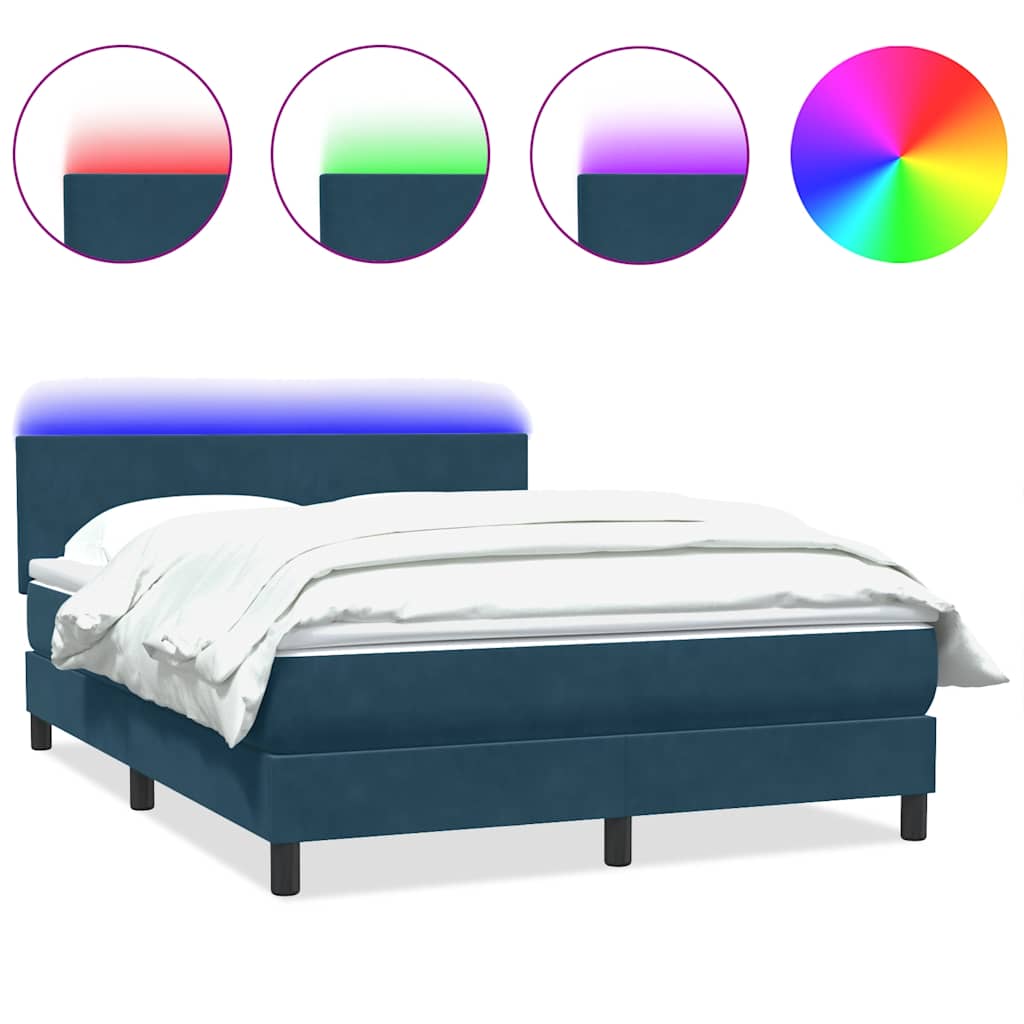 Κρεβάτι Boxspring με Στρώμα & LED Σκούρο Μπλε 140x210 εκ. Βελούδινο