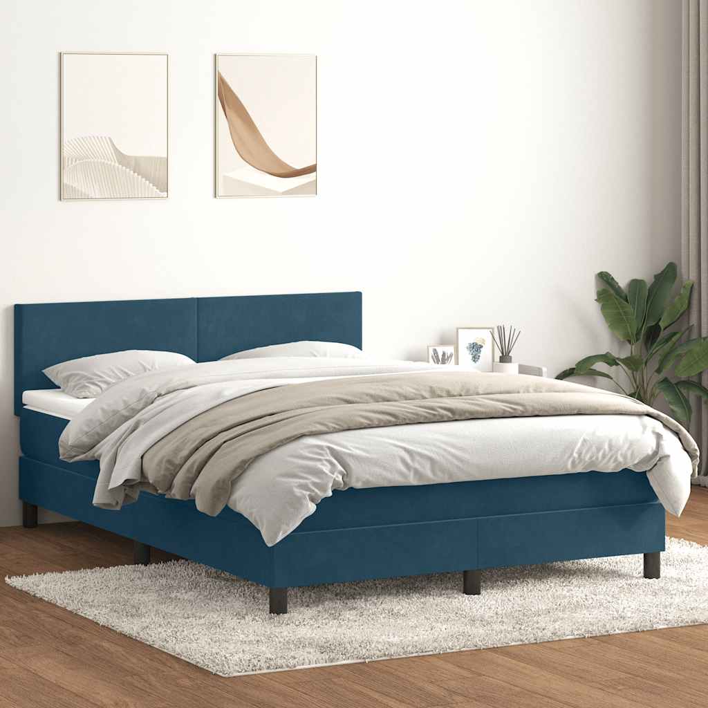 Κρεβάτι Boxspring με Στρώμα & LED Σκούρο Μπλε 140x210 εκ. Βελούδινο