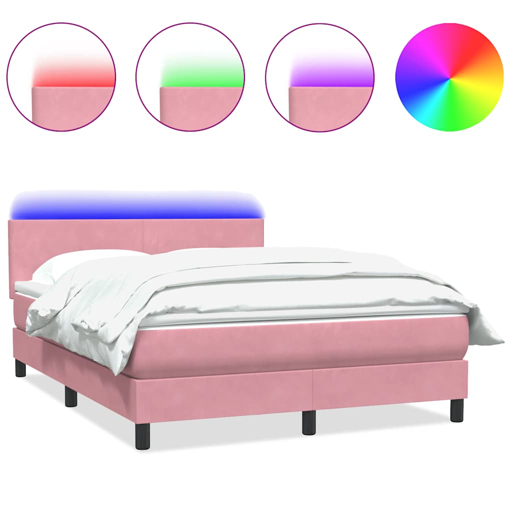Κρεβάτι Boxspring με Στρώμα & LED Ροζ 140x210 εκ. Βελούδινο