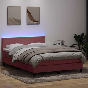 Κρεβάτι Boxspring με Στρώμα & LED Ροζ 140x210 εκ. Βελούδινο