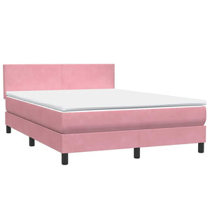 Κρεβάτι Boxspring με Στρώμα & LED Ροζ 140x210 εκ. Βελούδινο