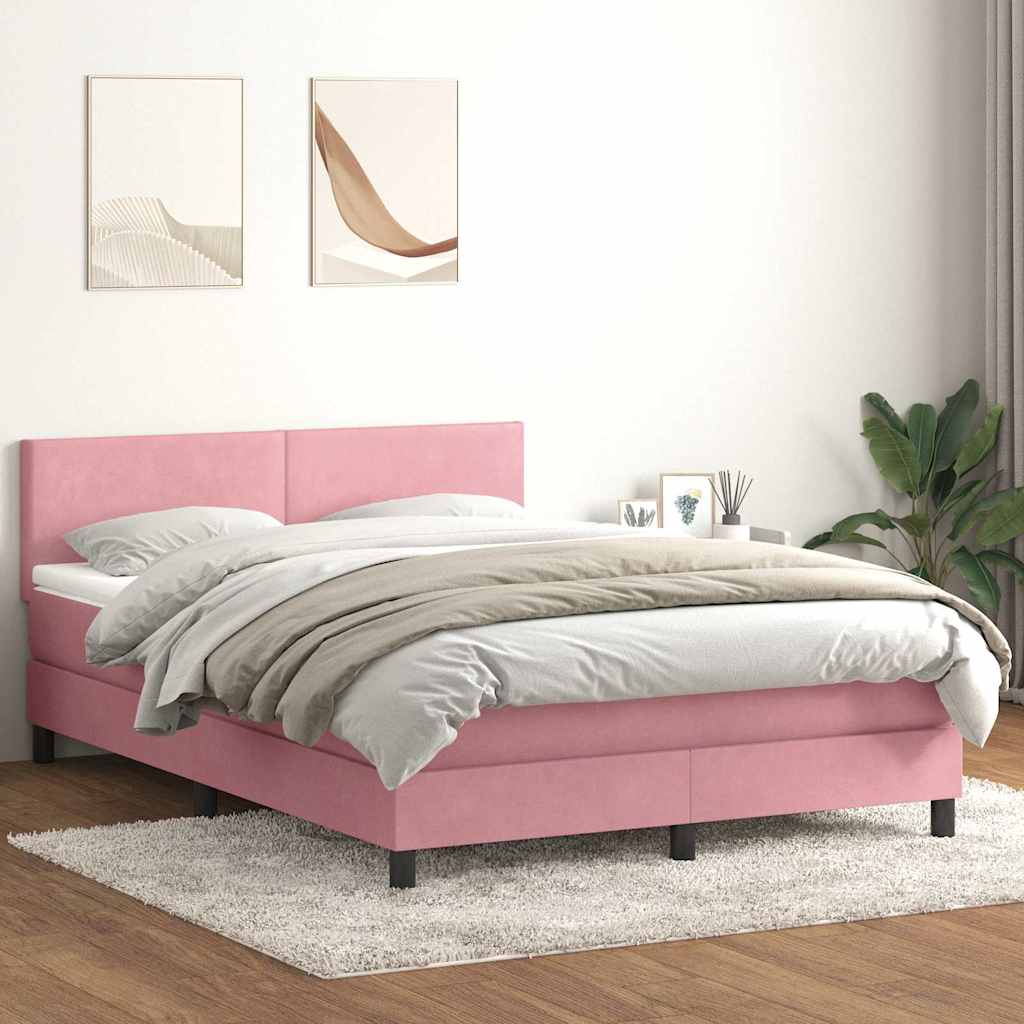 Κρεβάτι Boxspring με Στρώμα & LED Ροζ 140x210 εκ. Βελούδινο