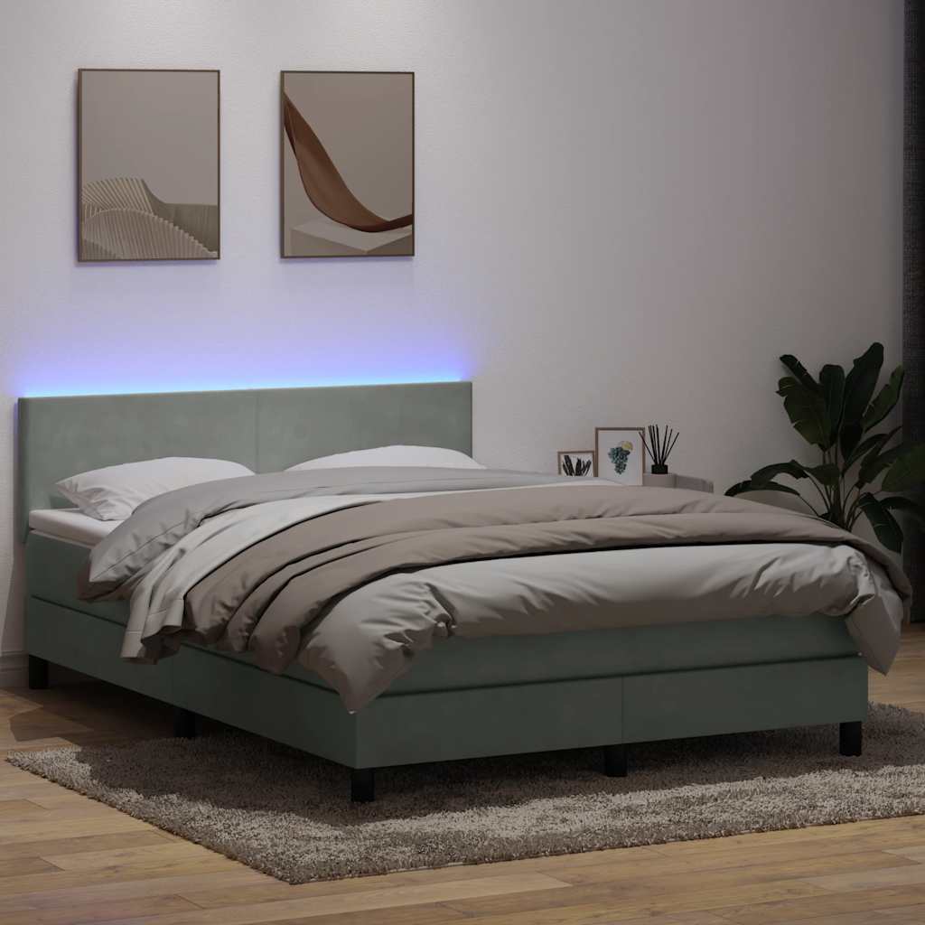 Κρεβάτι Boxspring με Στρώμα & LED Ανοιχτό Γκρι 160x210 εκ. Βελούδινο