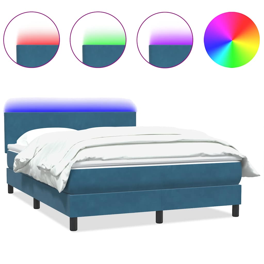 Κρεβάτι Boxspring με Στρώμα & LED Σκούρο Μπλε 160x210 εκ. Βελούδινο - Pakobazaar