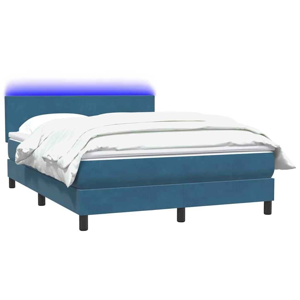 Κρεβάτι Boxspring με Στρώμα & LED Σκούρο Μπλε 160x210 εκ. Βελούδινο - Pakobazaar