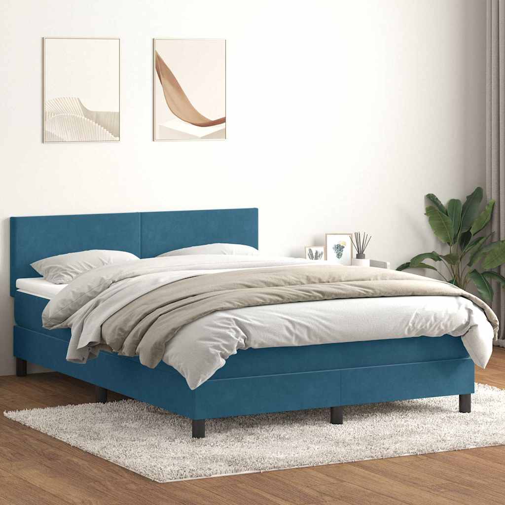 Κρεβάτι Boxspring με Στρώμα & LED Σκούρο Μπλε 160x210 εκ. Βελούδινο - Pakobazaar