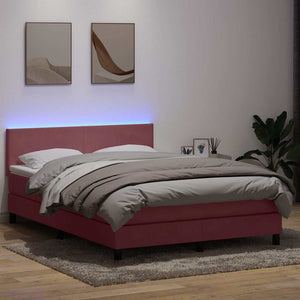 Κρεβάτι Boxspring με Στρώμα & LED Ροζ 160x210 εκ. Βελούδινο