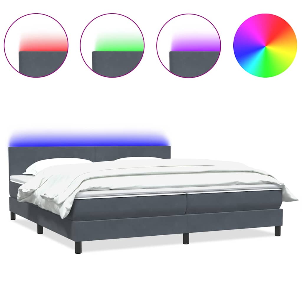 Κρεβάτι Boxspring με Στρώμα & LED Σκούρο Γκρι 180x210 εκ. Βελούδινο
