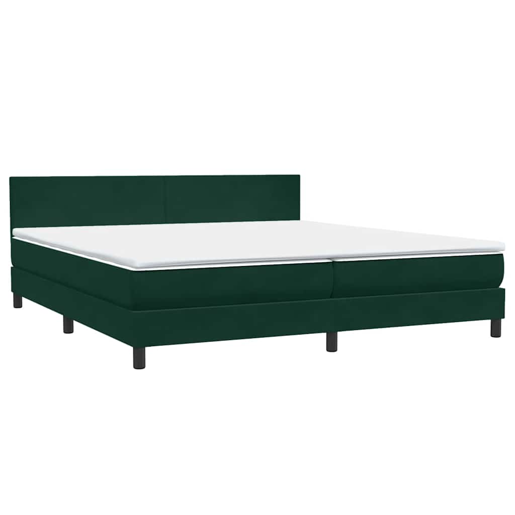 Κρεβάτι Boxspring με Στρώμα & LED Σκούρο Πράσινο 180x210εκ. Βελούδινο