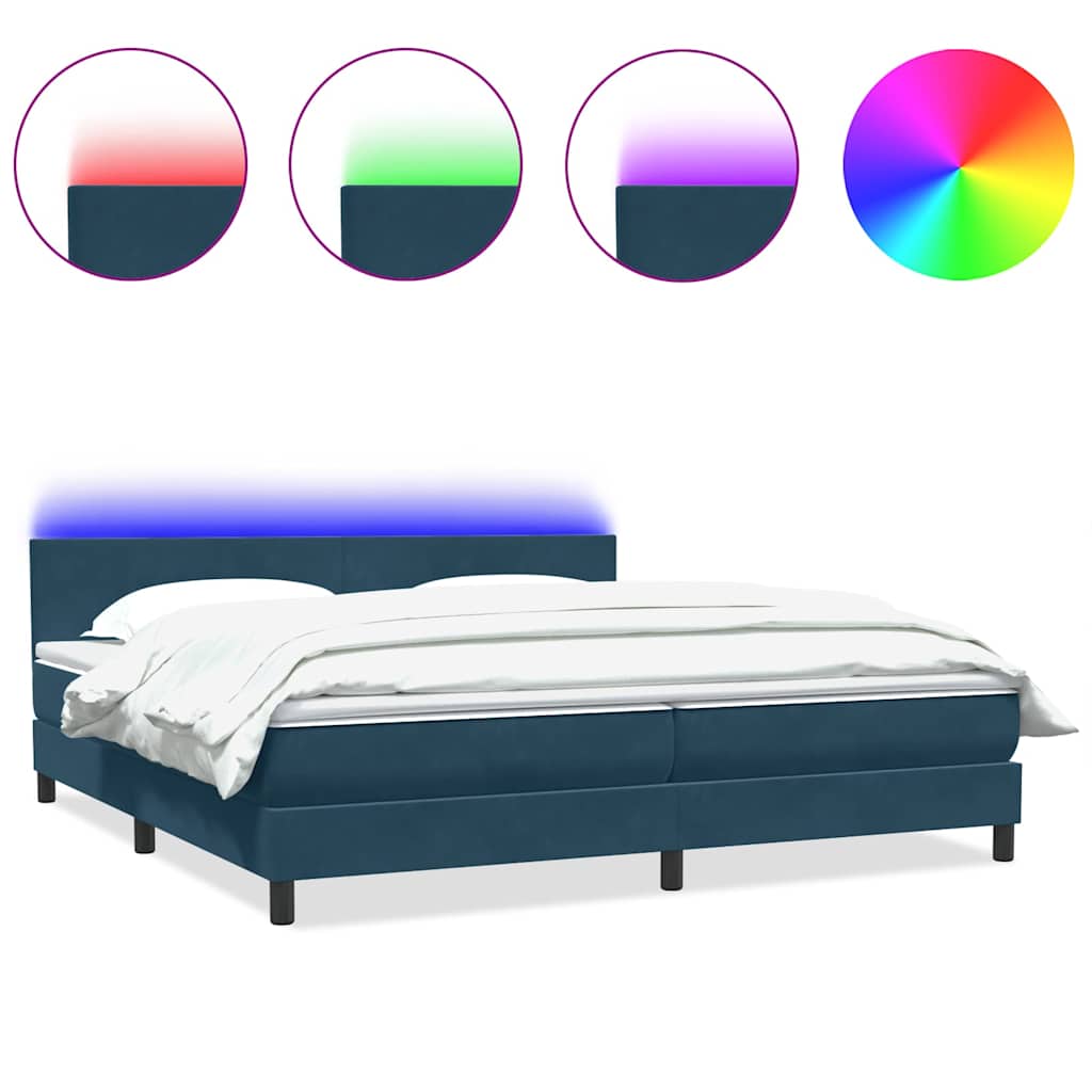 Κρεβάτι Boxspring με Στρώμα & LED Σκούρο Μπλε 180x210 εκ. Βελούδινο - Pakobazaar