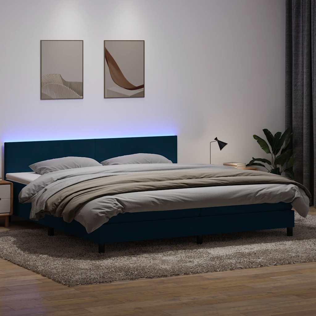 Κρεβάτι Boxspring με Στρώμα & LED Σκούρο Μπλε 180x210 εκ. Βελούδινο - Pakobazaar