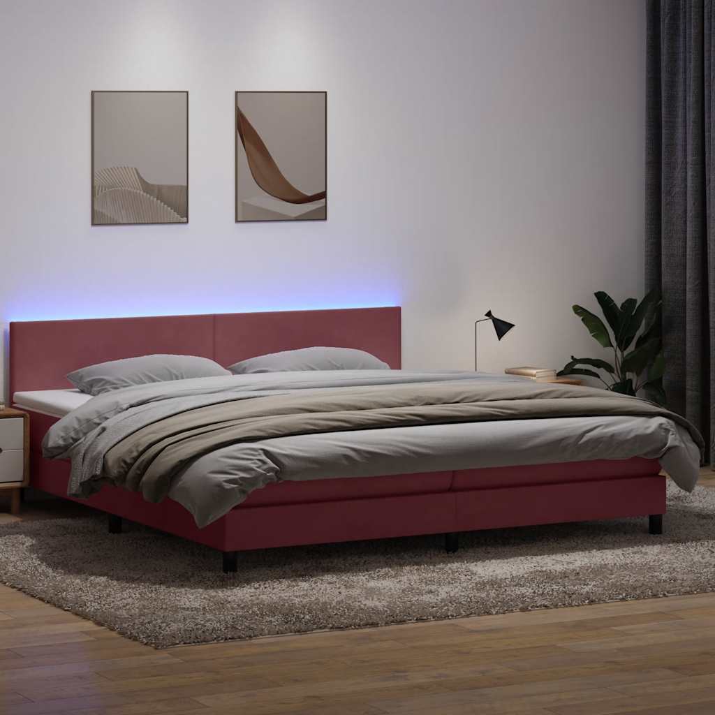 Κρεβάτι Boxspring με Στρώμα & LED Ροζ 180x210 εκ. Βελούδινο